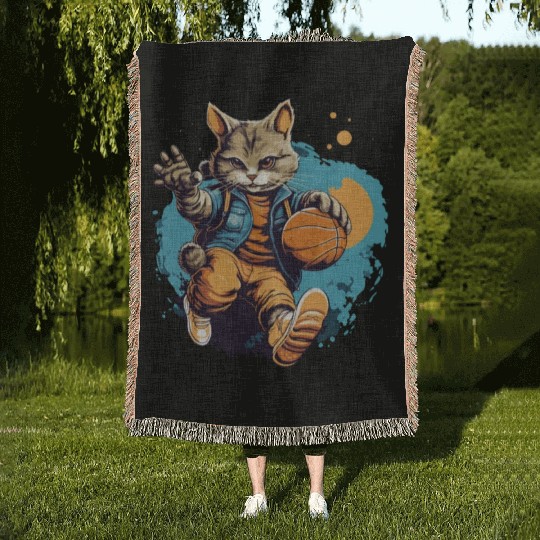 Basketball Cat Basketball Player I Love Basketball Woven Blankets