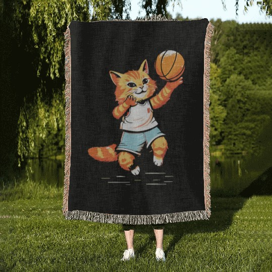 Basketball Cat Basketball Player I Love Basketball Woven Blankets