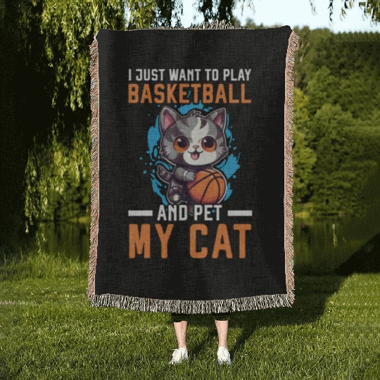Basketball Cat Basketball Player I Love Basketball Woven Blankets