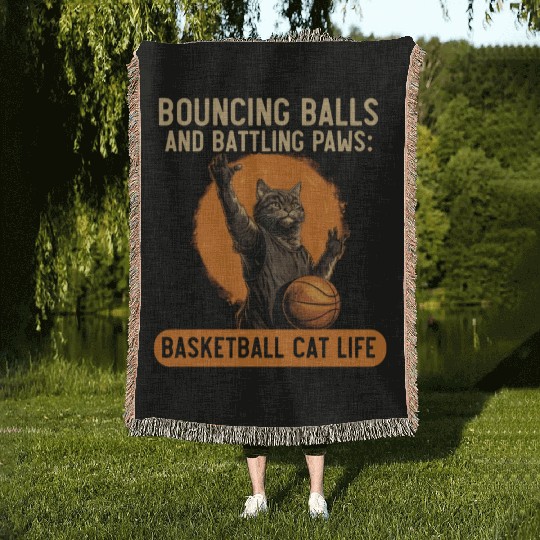 Basketball Cat Basketball Player I Love Basketball Woven Blankets