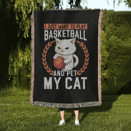 Basketball Cat Basketball Player I Love Basketball Woven Blankets
