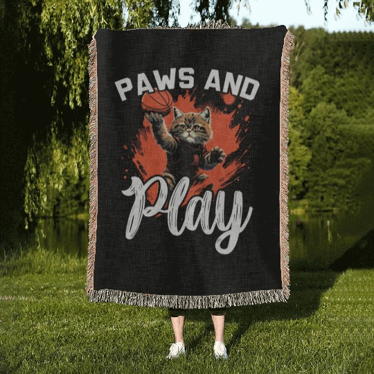 Basketball Cat Basketball Player I Love Basketball Woven Blankets