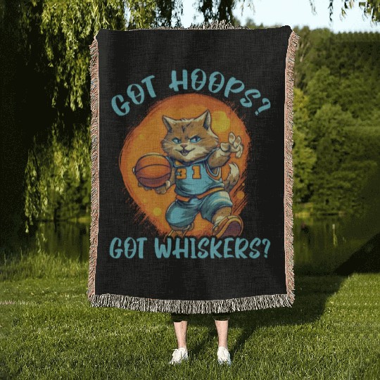 Basketball Cat Basketball Player I Love Basketball Woven Blankets