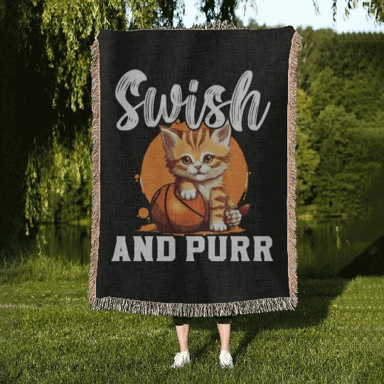 Basketball Cat Basketball Player I Love Basketball Woven Blankets