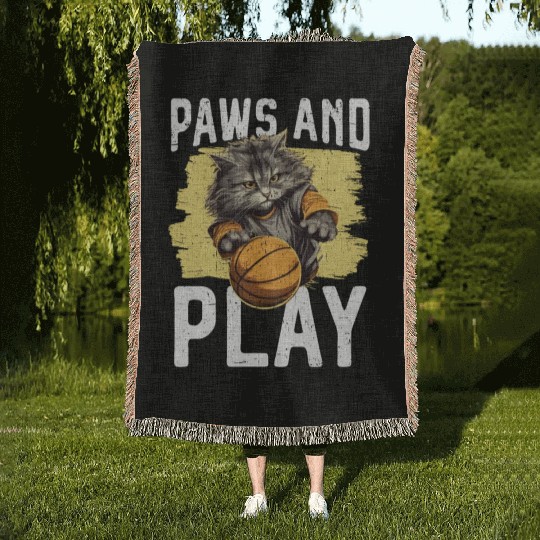 Basketball Cat Basketball Player I Love Basketball Woven Blankets