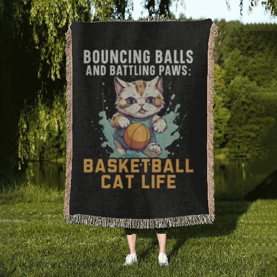 Basketball Cat Basketball Player I Love Basketball Woven Blankets