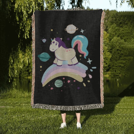Unicorn rainbow Woven Blankets
