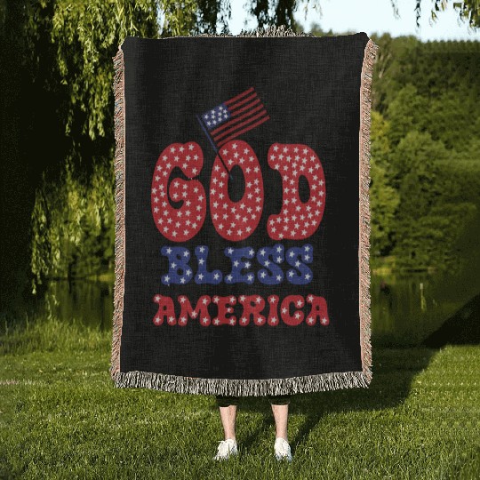 PATRIOTIC DAY GOD BLESS AMERICA Woven Blankets