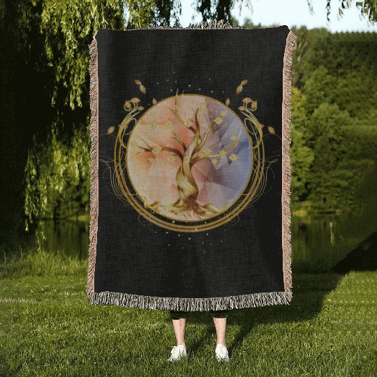 magic amulet, golden tree of life symbol Woven Blankets