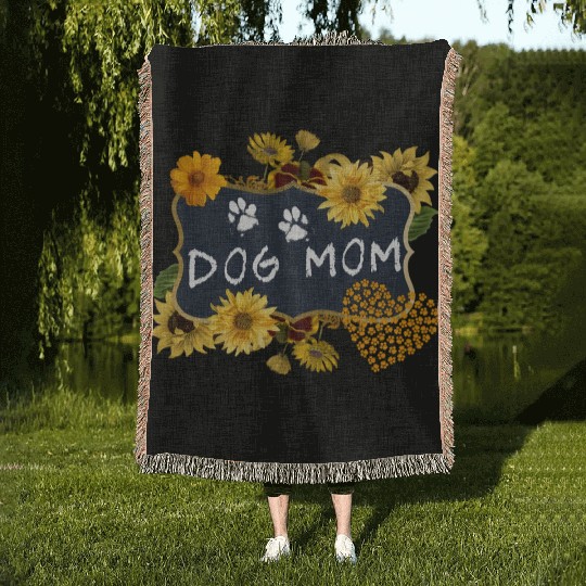 Sunflower Dog Mom Floral Dog Woven Blankets