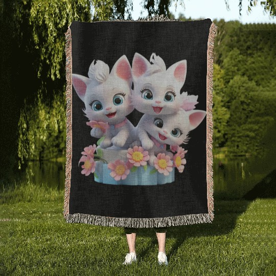 Cute Kittens 3D Ai Art Woven Blankets