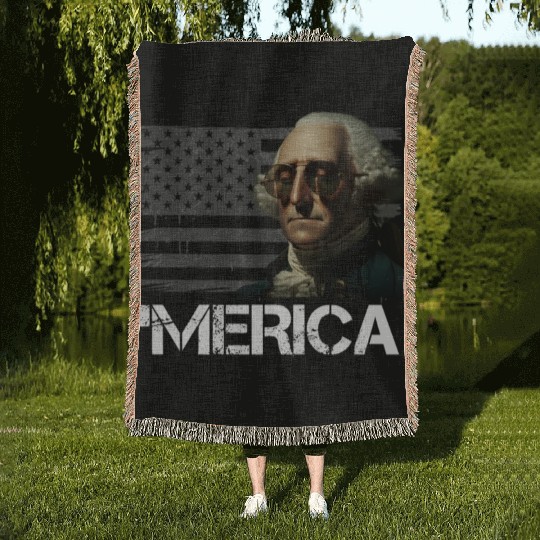 Merica George Washington Independence Day USA Woven Blankets