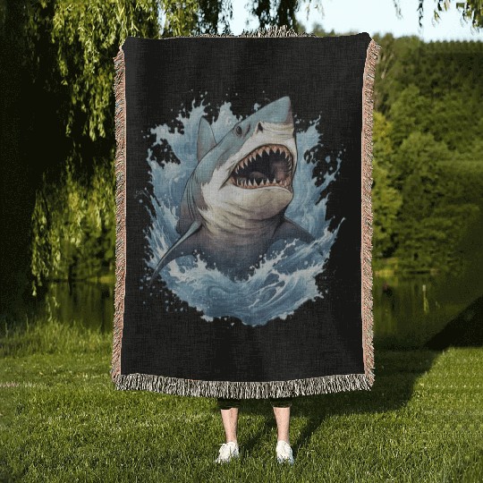 Captivating Shark Depiction Woven Blankets