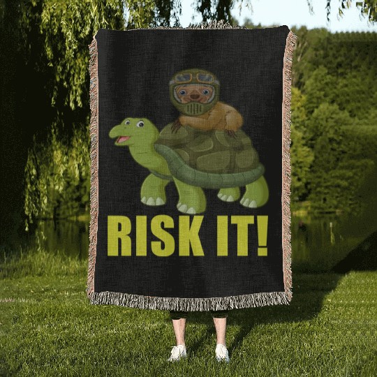 Funny Sloth Racing On Turtle Risk It trending Woven Blankets