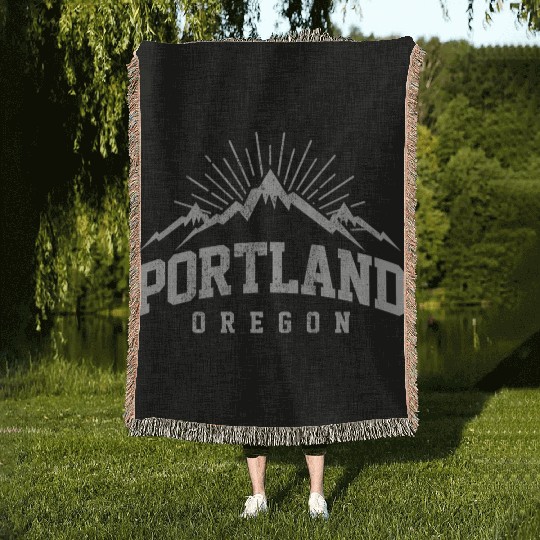 Portland Oregon Mountains Nature Outdoor Woven Blankets