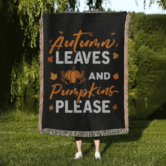 Autumn Leaves Pumpkins Please Fall Lover hippie Woven Blankets