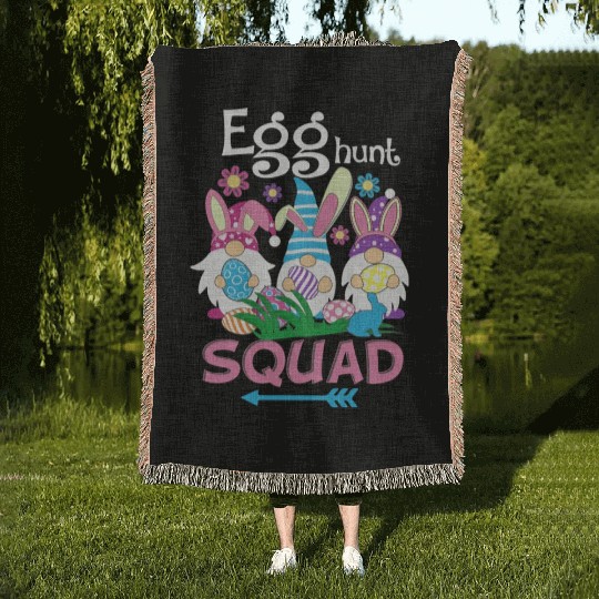 Egg Hunt Squad green Woven Blankets