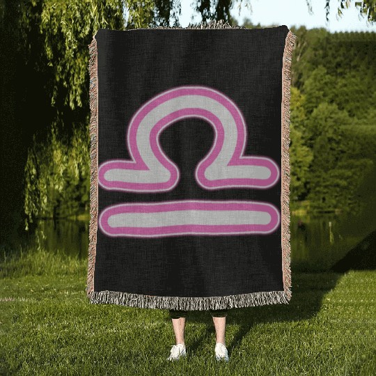 Libra Zodiac Sign Neon Pink Woven Blankets
