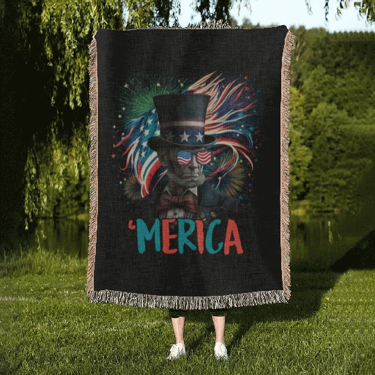 Merica Lincoln Independence Day Party 4th July Woven Blankets