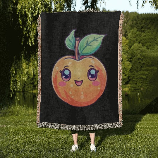 Peach kawaii Woven Blankets