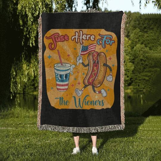 I'm Just Here For The Wieners Cartoon Hot Dog 4Th Woven Blankets
