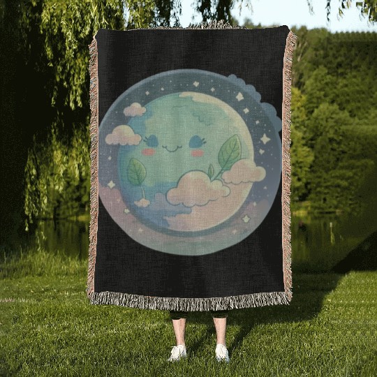 Earth Happy Cute Space Science Planet Environment Woven Blankets