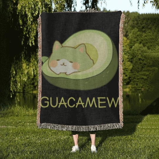 Guacamew Funny Avocado Kawaii Cat Lover Woven Blankets