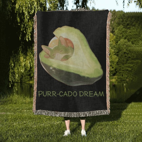 Purr-Cado Dream Funny Avocado Kawaii Cat Lover Woven Blankets