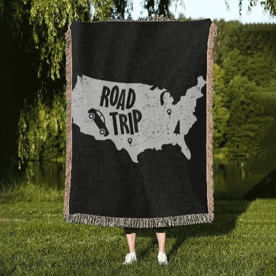 Road Trip US Map | Vacation Travel Woven Blankets