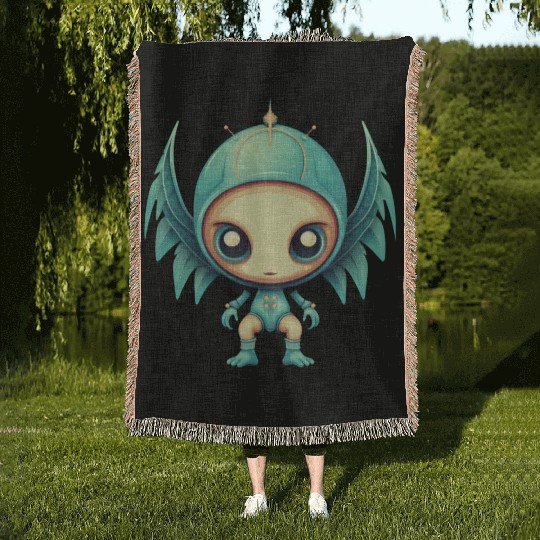 Alien Angel Wings Cyborg - Futuristic Design Woven Blankets