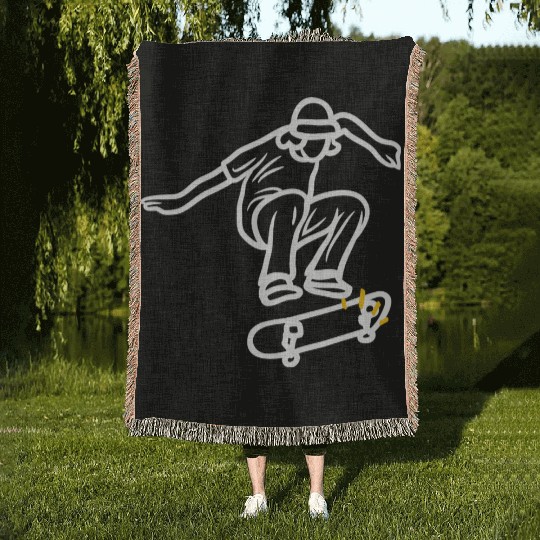 Modern Illustrated Skateboard Woven Blankets