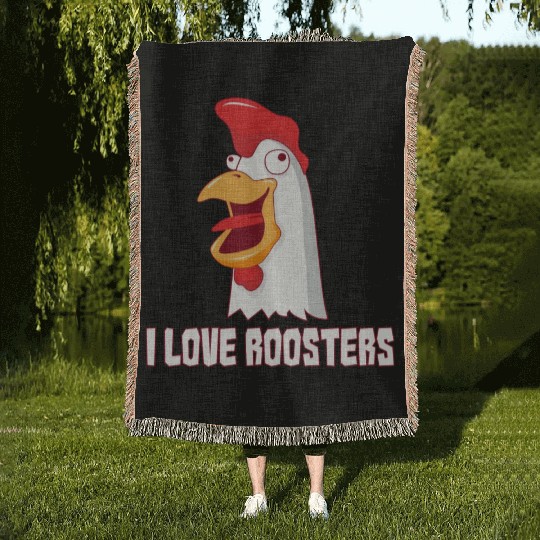 I love Roosters I love Cock Woven Blankets