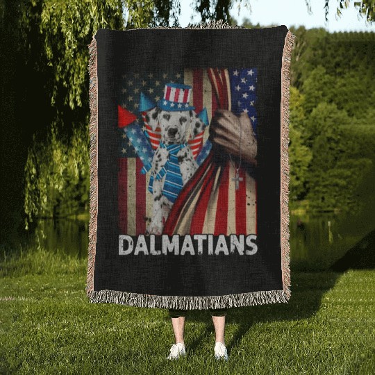 Dalmatian 4th of July pride flag Woven Blankets