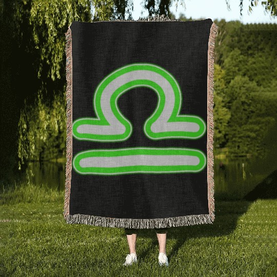 Libra Zodiac Sign Neon Green Woven Blankets