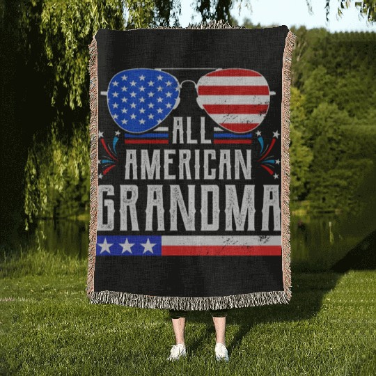 All American Grandma Independence Day US Patriots Woven Blankets