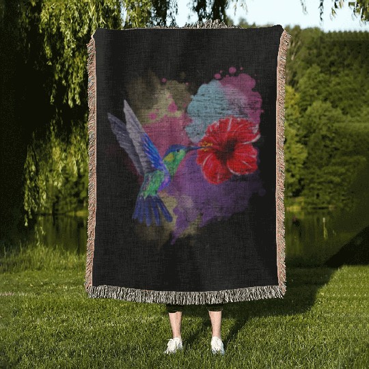 Pretty Bird Animal Hibiscus Flower Hummingbird Woven Blankets