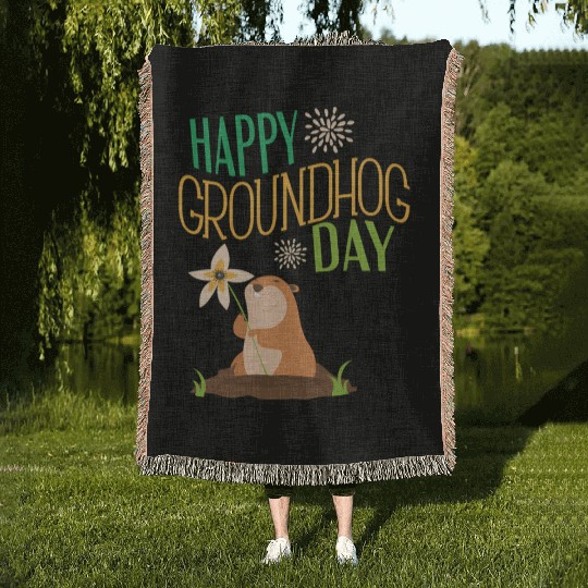 Groundhog Day 2021 Happy Ground Hog Woven Blankets