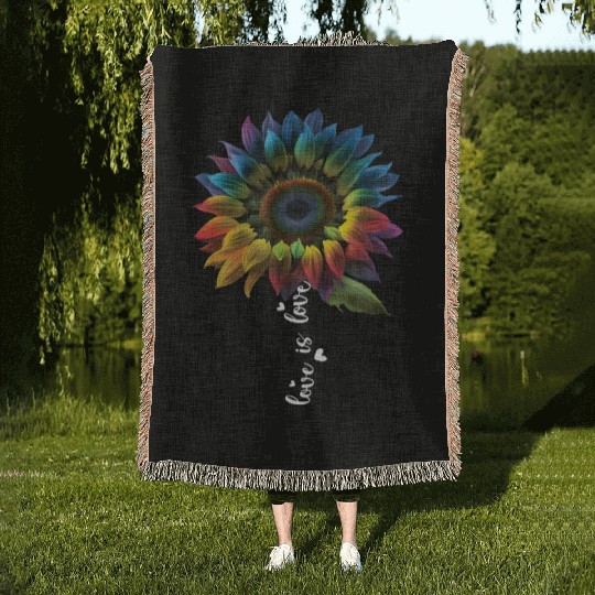 Rainbow Sunflower Love Is Love LGBT Gay Lesbian Woven Blankets