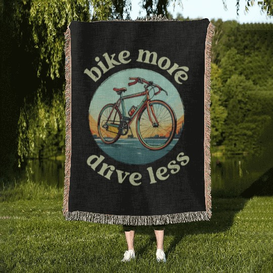 Bike More, Drive Less Bicycle, Bike, Cycling Woven Blankets