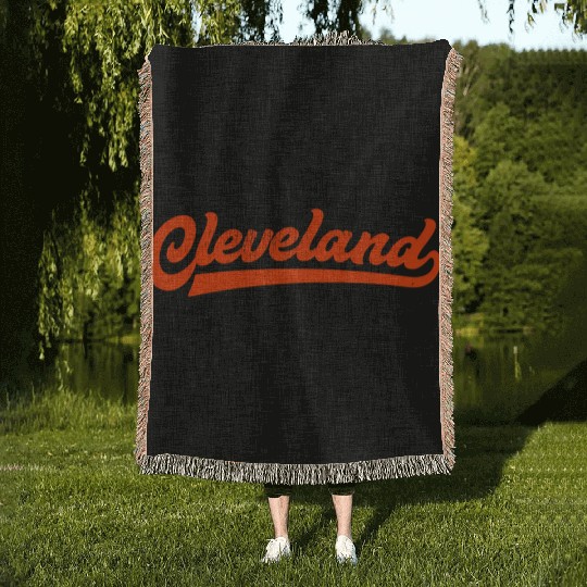 I Love Cleveland Ohio Sports Script Woven Blankets