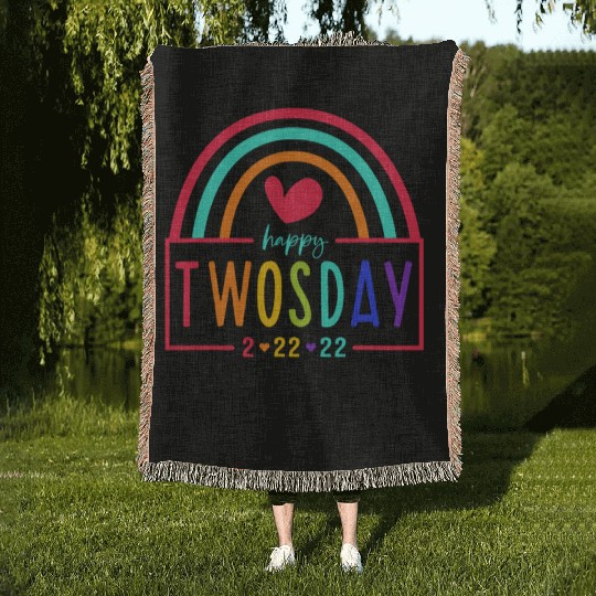 February 2Nd 2022 2-22-22 School Rainbow Happy Two Woven Blankets