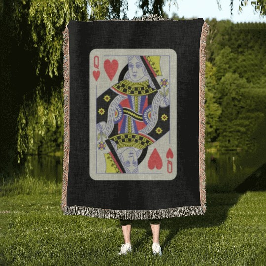 Queen Of Hearts Playing Card Halloween Woven Blankets