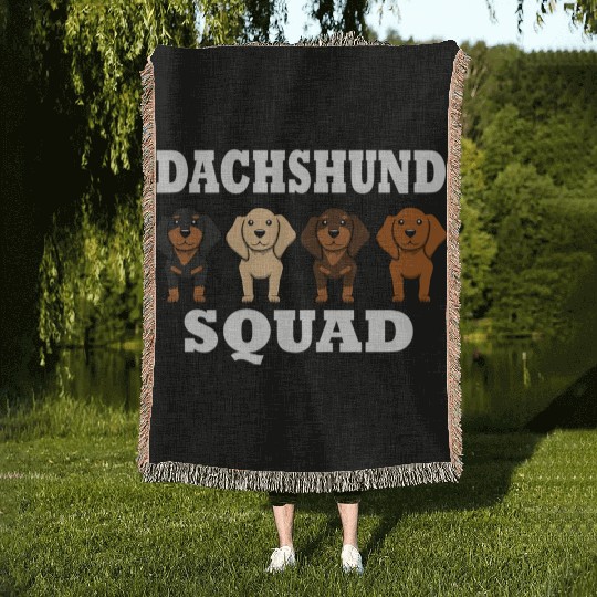 Dachshund Squad Dog Team Saying Woven Blankets