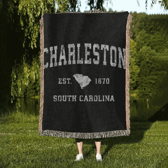 Charleston South Carolina Sc Athletic Sports Woven Blankets
