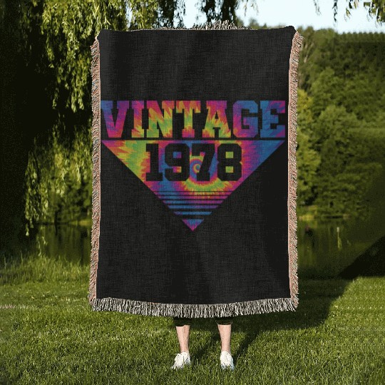 Vintage 1978 Tie Dye Splash Color Triangle Woven Blankets