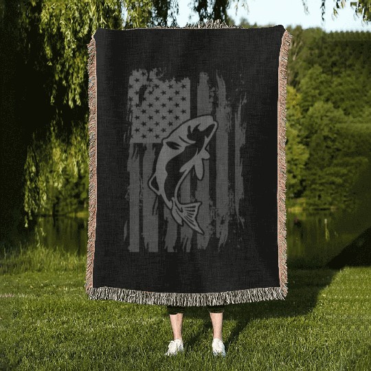 Fishing American Flag Woven Blankets