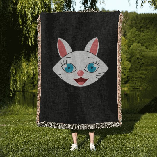Mewsome White Cat Face Woven Blankets