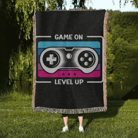 Game on level up illustration in black Woven Blankets