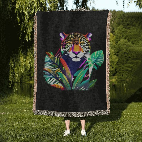 Jaguar in the Tropics Woven Blankets