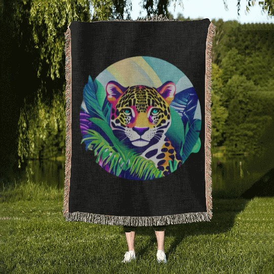 Jaguar in the Tropics Woven Blankets